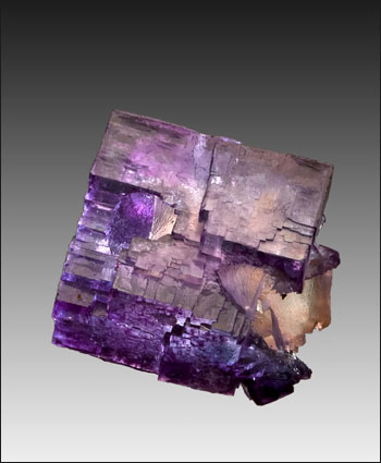 purple fluorite with yellow core and calcite thumbnail Denton mine Illinois 